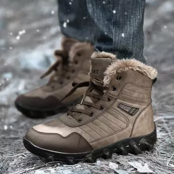 Мужские высокие нескользящие водонепроницаемые зимние ботинки для снега с бархатной подкладкой 39 чёрный
