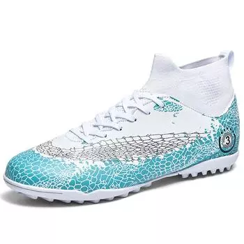 Мужские высокие носки 35–47, футбольные бутсы TF Broken Nails, молодежная спортивная обувь, футбольная тренировочная обувь, обувь для мальчиков 35 циан/белый