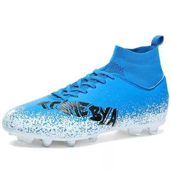 Мужские высокие носки, большие размеры, длинные шипы, футбольные бутсы, нескользящие, износостойкие, TPR, искусственный газон, уличные детские футбольные бутсы 31 белый