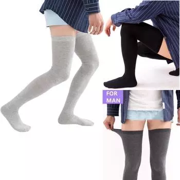Мужские высокие носки до бедра, чулки, мужские хлопковые носки выше колена чёрный