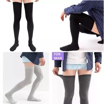 Мужские высокие носки до бедра, длинные носки, носки до колена, мужские чулки чёрный