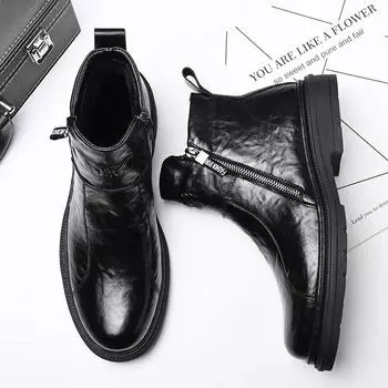 Мужские высокие новые тонкие дышащие британские ветрозащитные толстые ботинки с бархатом черные мотоциклетные ботинки bota masculinas de couro D580 38