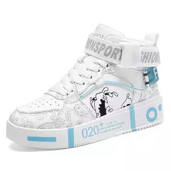 Мужские высокие повседневные кроссовки: Весна/осень, модная белая обувь на толстой подошве для родителей и детей, подростков и пар 38 белый/синий