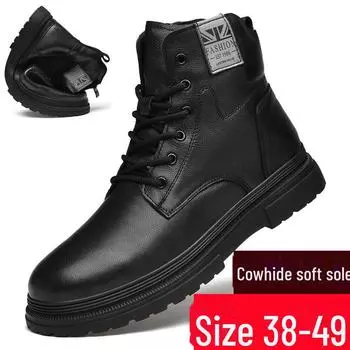 Мужские высокие повседневные туфли и ботинки: Размеры 45-49, хлопок, кожа, на молнии, рабочие стили 44