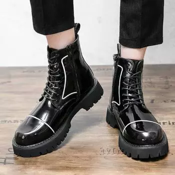 Мужские высокие сапоги, уличные мотоциклетные ботинки, черные кожаные ботильоны, смокинг-блейзеры, седловидные туфли на толстой подошве EU:38 чёрный