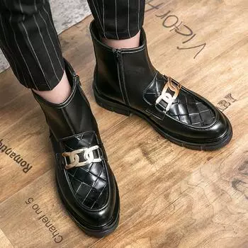 Мужские высокие сапоги, уличные мотоциклетные ботинки, черные кожаные ботильоны, смокинг-блейзеры, седловидные ботинки, ботинки на толстой подошве EU:38 чёрный