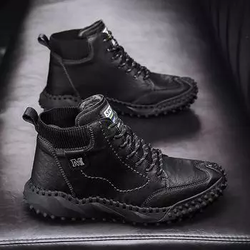 Мужские высокие туфли из натуральной кожи большого размера в стиле ретро, повседневная обувь, легкая обувь, ботинки для вождения автомобиля 38 чёрный