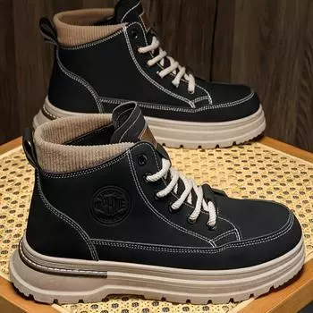 «Мужские высокие туфли Martin 2024 года: Осенняя рабочая одежда, желтые ретро-ботинки, визуально увеличивающие рост. 40 хаки