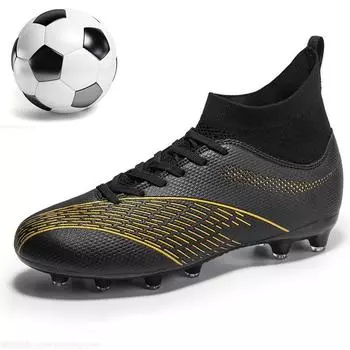 Мужские высокие уличные профессиональные футбольные бутсы для газона с длинными шипами, спортивные футбольные бутсы 39 чёрный/золотой
