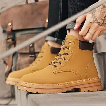 Мужские высокие желтые ботинки Martin большого размера — мягкая, толстая подошва для повседневного туризма на осень и зиму. single style, 40 чёрный