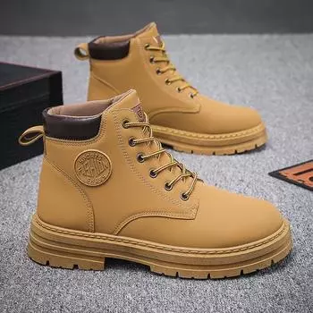 «Мужские высокие желтые ботинки Martin на осень/зиму — модные, нескользящие, износостойкие, универсальные в корейском стиле». 43 жёлтый