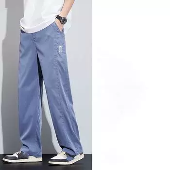 Мужские высококачественные летние ультратонкие мягкие брюки из лиоцелла с эластичным поясом, дышащие, свободные прямые брюки больших размеров XXXXXL чёрный