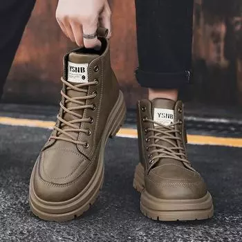Мужские высококачественные походные ботинки, осенние кожаные ботинки в британском стиле в стиле ретро, мужские мотоциклетные ботинки на платформе для активного отдыха 39 чёрный