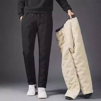 Мужские высококачественные ветрозащитные водонепроницаемые теплые брюки из овчины и хлопка drawstring; 7XL чёрный