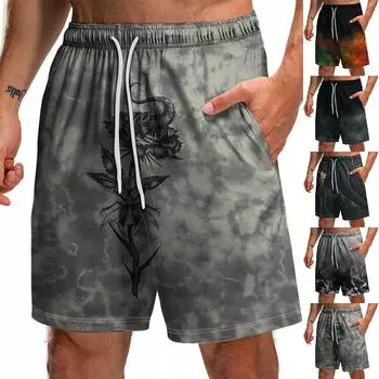 Мужские забавные пляжные шорты, тонкие шорты черного цвета с 3D-принтом и карманами на шнурке L чёрный