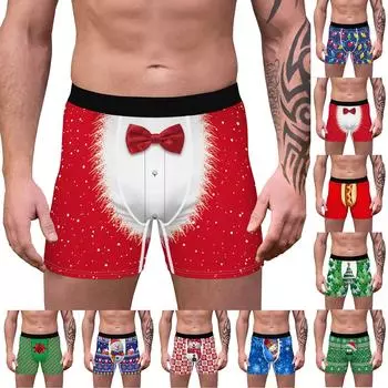 Мужские забавные трусы, нижнее белье, спортивные дышащие мягкие трусы, подарки для мужчин с Рождеством XXL
