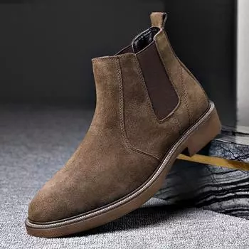Мужские замшевые ботинки челси в британском стиле 2024 года — осень/зима, новые короткие ботинки из плюшевой коровьей кожи с острым носком 42