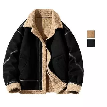 Мужские замшевые куртки из искусственной кожи с флисовой подкладкой, пальто средней длины, теплая куртка-бомбер свободного кроя, верхняя одежда на осень-зиму M чёрный