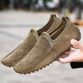 Мужские замшевые мокасины, обувь для вождения, удобные туфли на плоской подошве, повседневные деловые туфли без застежек, большой размер 38