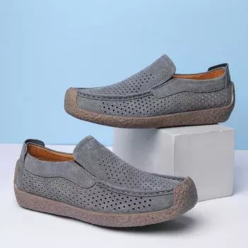 Мужские замшевые мокасины, уличная кожаная обувь без шнуровки 39 чёрный