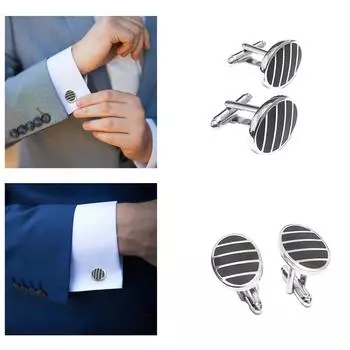 Мужские запонки овальной формы из сплава, черные, в полоску, для смокинга, запонки, ювелирные изделия, аксессуары для бизнеса, свадебный подарок