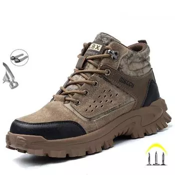 Мужские защитные ботинки, неразрушаемые ботинки со стальным носком, противоударные, антипрокольные, высокие кроссовки, мужская обувь 38
