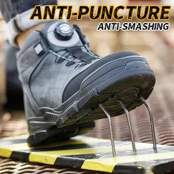 Мужские защитные ботинки, женские осенне-зимние рабочие ботинки с вращающимися пуговицами и стальным носком, неразрушимая защитная рабочая обувь 45 серый