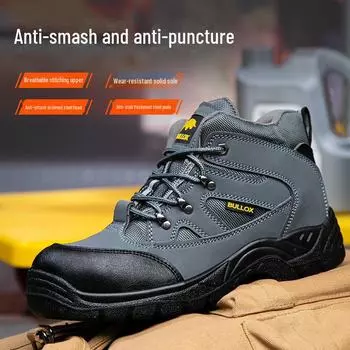 Мужские защитные рабочие ботинки со стальным носком — противоударные, противопрокольные, износостойкие, нескользящие, дезодорирующие, дышащие. European size 44 хаки