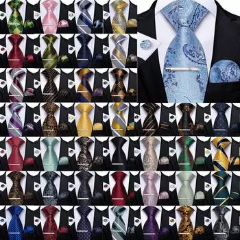 Мужские зажимы для галстука US Slik, зеленый полосатый галстук, карманные квадратные запонки на свадьбу N-7903