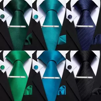 Мужские зеленые и синие галстуки Barry.Wang с серебряным зажимом для галстука, свадебный шелковый галстук, носовой платок, запонки, деловой набор N-0326