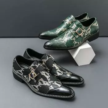 Мужские Зеленые Монки с Принтом Мокасины Туфли Свадебные Туфли Для Вечеринки Повседневные Официальные Деловые Кожаные Туфли Большие Размеры EU: 38 чёрный