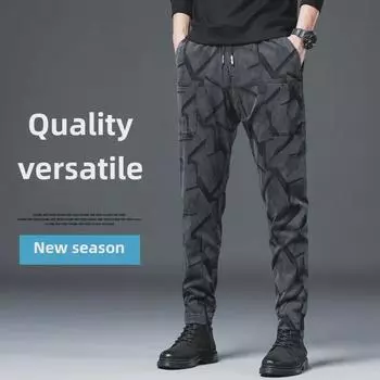 Мужские жаккардовые повседневные брюки с шестью карманами и высокой эластичностью — модные, универсальные, осенне-зимняя версия 4XL (95 kg)