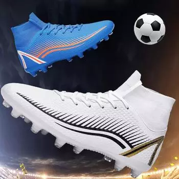 Мужские/женские футбольные бутсы 35-47, кожаные высокоэластичные носки большого размера с портированными искусственными гвоздями, молодежные футбольные тренировочные футбольные бутсы 37 белый