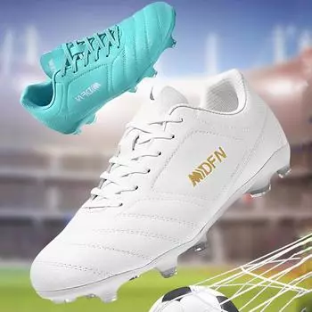 Мужские/женские футбольные бутсы Молодежные тренировочные бутсы с искусственной травой Длинные ногти Сетка из микрофибры TF Дышащие футбольные бутсы Детские футбольные бутсы 33 белый