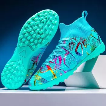 Мужские/женские футбольные бутсы на мягкой резиновой подошве с короткими ногтями, искусственный газон, профессиональные детские футбольные бутсы для игры в помещении 35 белый