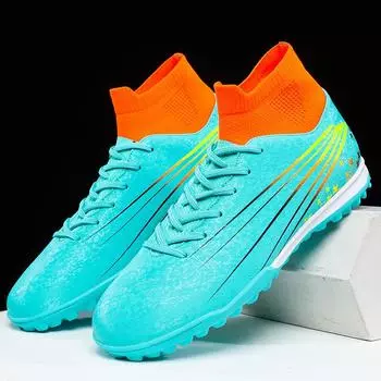 Мужские/женские футбольные бутсы, размеры 35-47, резиновые, с мягкой подошвой, с короткой булавкой, из натуральной кожи, молодежные детские футбольные кроссовки 35 белый