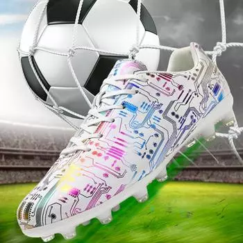 Мужские/женские футбольные бутсы с граффити, резиновая мягкая подошва, короткие гвозди, искусственный газон, молодежные детские футбольные бутсы 35 белый