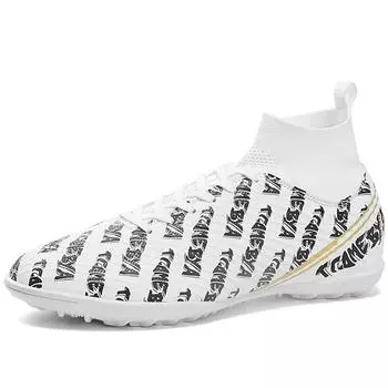 Мужские/женские футбольные бутсы с резиновой мягкой подошвой, короткие внутренние и внешние искусственные газоны, детские кожаные футбольные кроссовки 31 белый