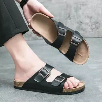 Мужские/женские новые летние мужские сандалии с открытым носком, модные тенденции, пляжная обувь, тапочки, мужские сандалии, мужские сандалии, летние кожаные сандалии, размер 35-46 35 чёрный