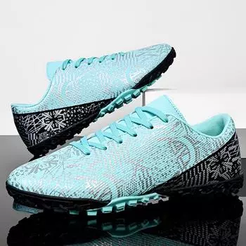 Мужские/женские синие и белые футбольные бутсы на резиновой мягкой подошве с короткими ногтями и искусственным покрытием, молодежные футбольные бутсы 35 синий/белый