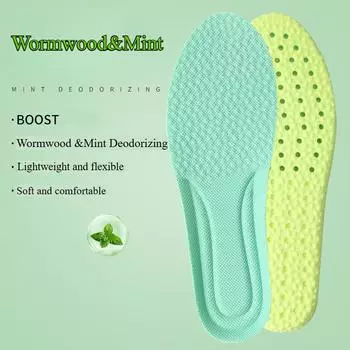 Мужские/женские стельки из полыни и перечной мяты, антибактериальные, устойчивые к запахам, летние белые туфли, спортивные, амортизирующие, дышащие, впитывающие пот, удобные 35-36 синий
