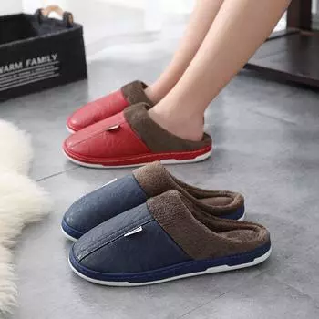 Мужские/женские тапочки, домашняя зимняя домашняя теплая обувь, плюшевые непромокаемые кожаные тапочки на толстой подошве, мужская/женская хлопковая обувь 36 розовый