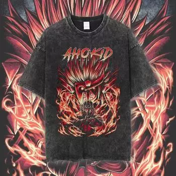 Мужские женские винтажные футболки из стираного хлопка в стиле аниме, оверсайз, уличная одежда Харадзюку, с коротким рукавом, свободные хлопковые топы S