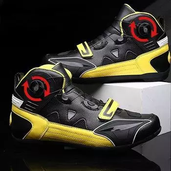 Мужские/женские высокие мотоциклетные ботинки, мотоциклетные ботинки, велосипедные ботинки с поворотной кнопкой и липучкой 36 чёрный