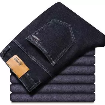 Мужские зимние эластичные джинсы с подкладкой, мужские утолщенные свободные прямые теплые брюки с флисом 28 синий