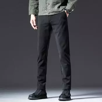 Мужские зимние бархатные эластичные шерстяные брюки - плотные, теплые, повседневная одежда для папы 30 (23 inches) 120 lbs