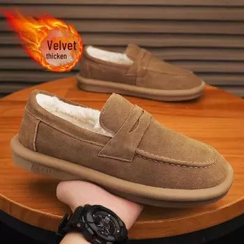Мужские зимние бархатные теплые туфли для вождения на мягкой подошве 39