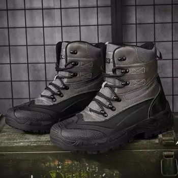 Мужские зимние бархатные зимние ботинки, повседневные ПУ парусиновые теплые уличные тактические ботинки, большие высокие толстые нескользящие походные ботинки 39-47 39 чёрный
