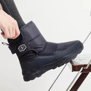 Мужские зимние ботинки 2024 года, теплые зимние ботинки, мужская зимняя обувь для активного отдыха, мужские толстые бархатные водонепроницаемые, морозостойкие, нескользящие короткие ботинки 36 чёрный
