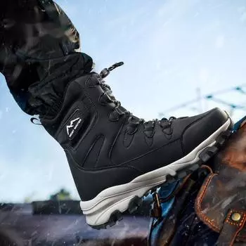 Мужские зимние ботинки 2024 года, унисекс, зимние ботинки, мужские, водонепроницаемые, нескользящие, теплые, толстые, плюшевые, зимние ботинки, мужские, для скалолазания на открытом воздухе 36 чёрный